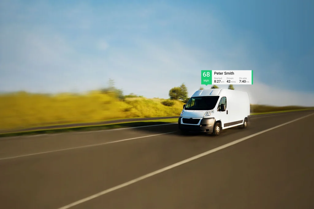 Commercial vehicle representing connected logistics and supply-chain monitoring